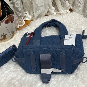 “Heartlove” “Quilted” Navy Mini Tote Bag New
